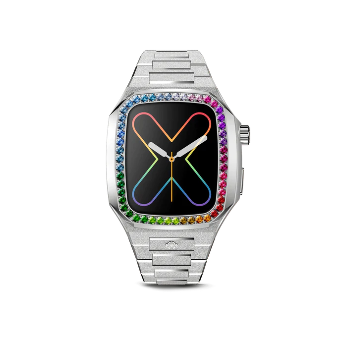 GOLDEN CONCEPT银色表盘镶彩钻适用iwatch7/8/9表壳