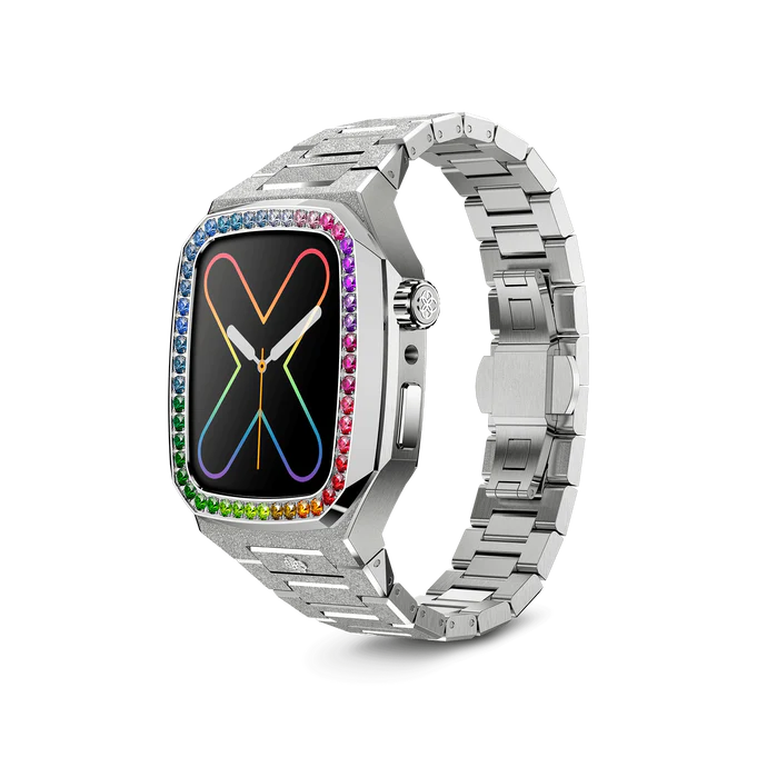 GOLDEN CONCEPT银色表盘镶彩钻适用iwatch7/8/9表壳