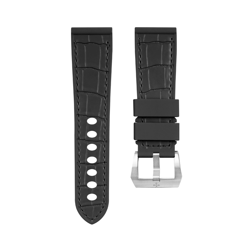 维瑞亚VAGENARI仿鳄鱼皮纹路橡胶表带适用于沛纳海Luminor 44mm