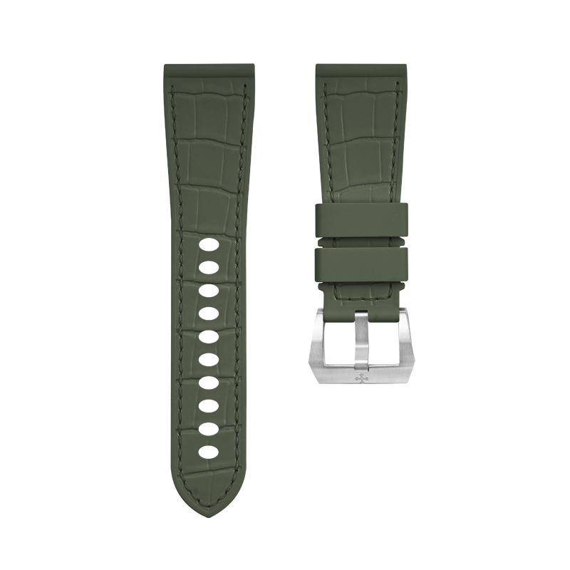 维瑞亚VAGENARI仿鳄鱼皮纹路橡胶表带适用于沛纳海Luminor 47mm